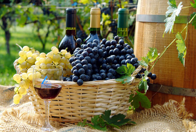 ブドウとワインとグラス