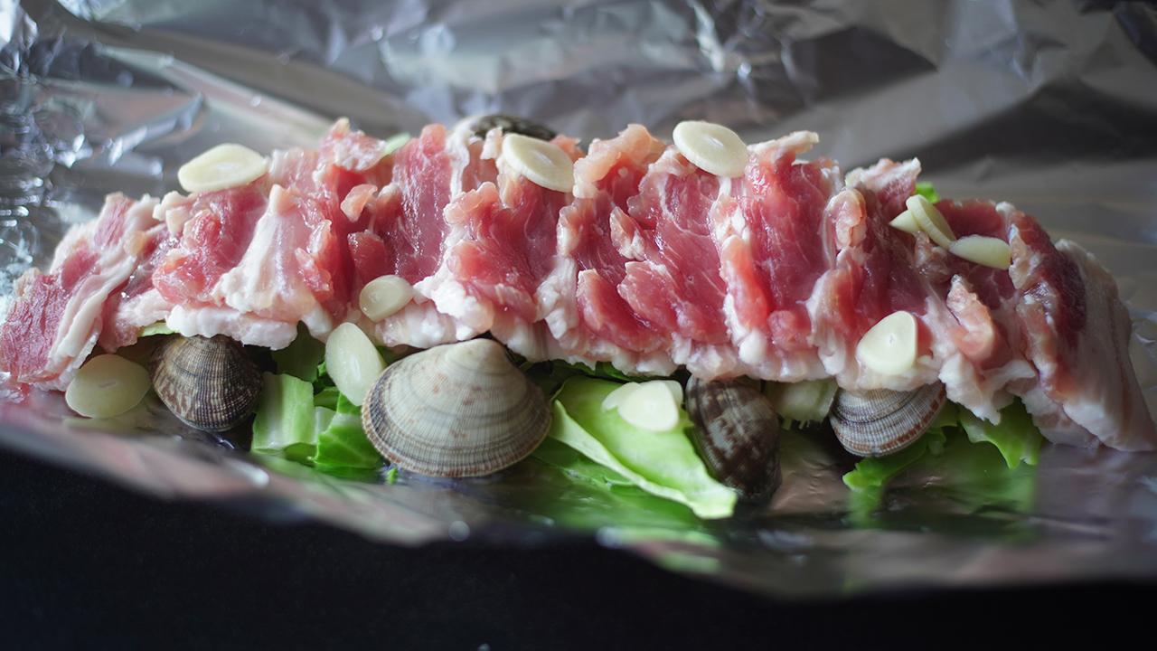 塩豚とあさりのホイル焼き_工程