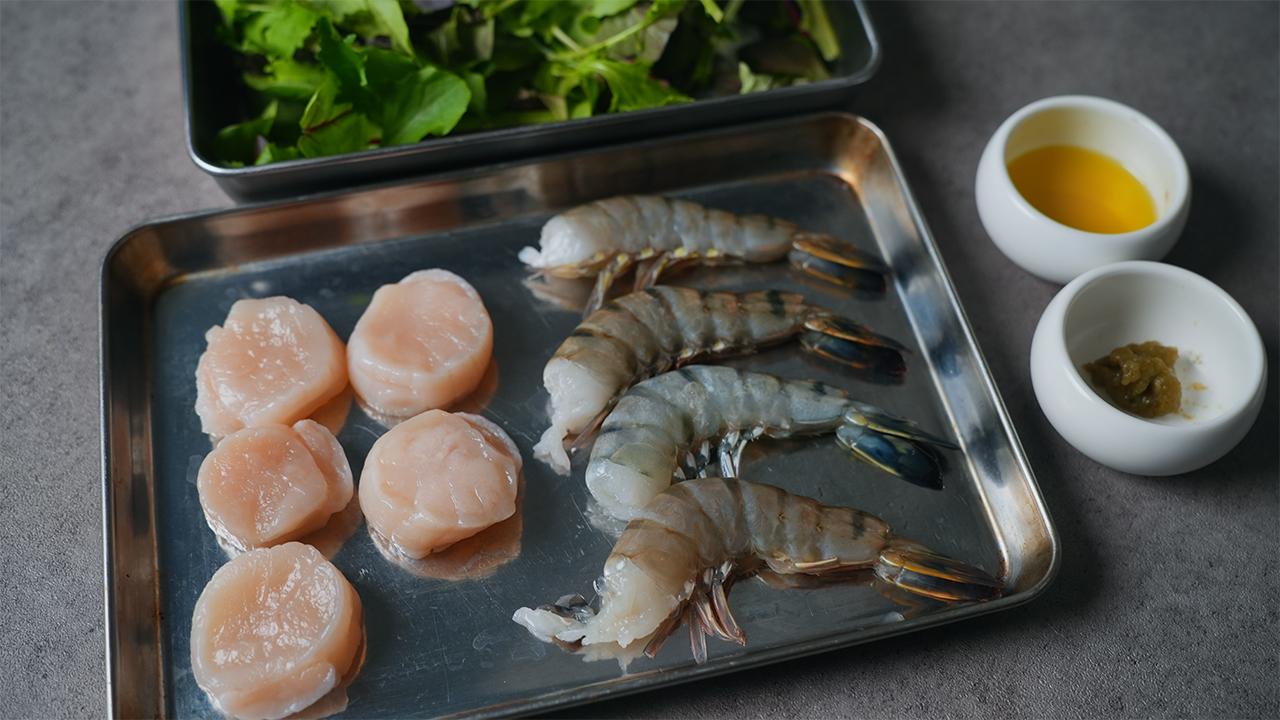 エビとホタテの柚子こしょうリースサラダ_材料