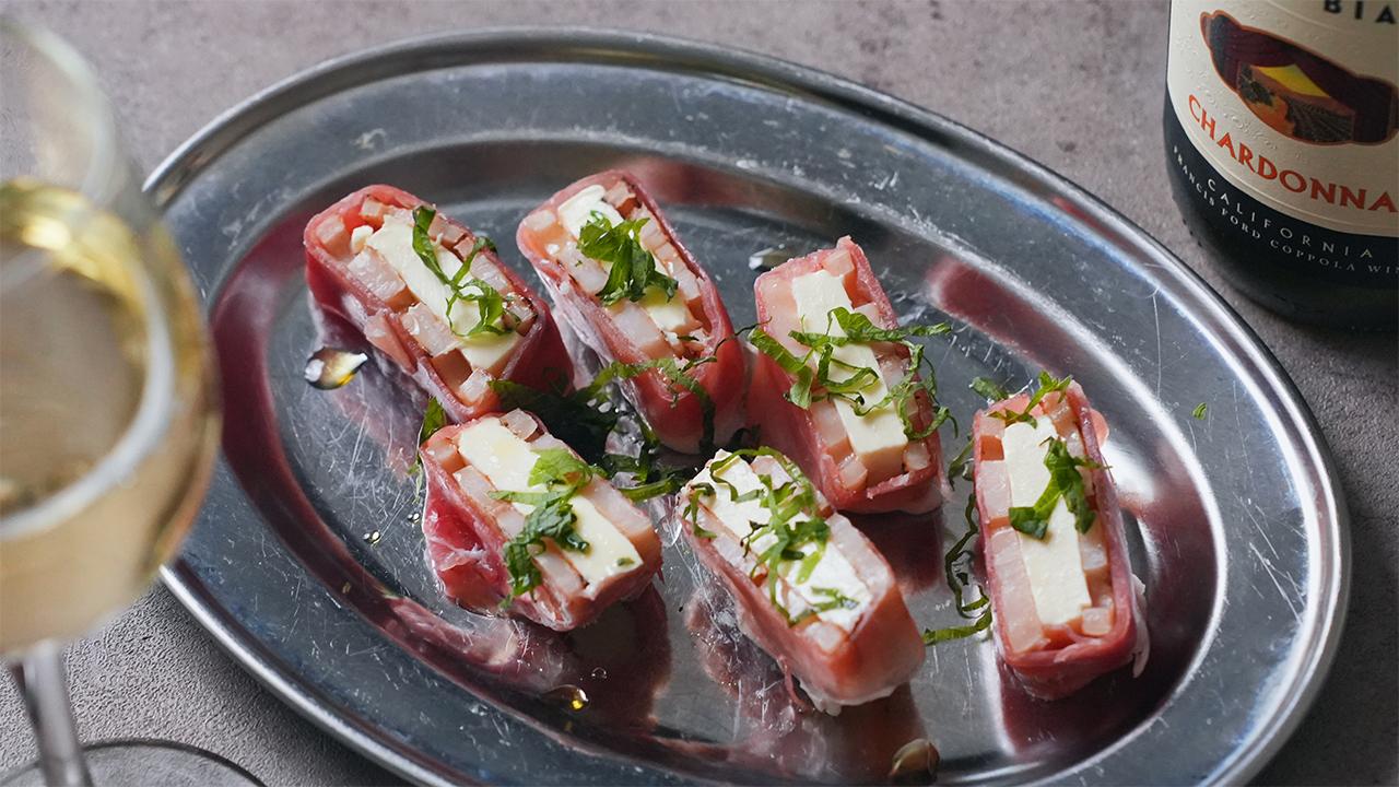 れんこんのクリームチーズ生ハム包み