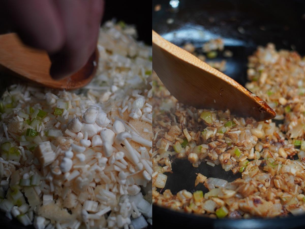 キノコと鶏肉のスパイス炊き込みご飯_工程