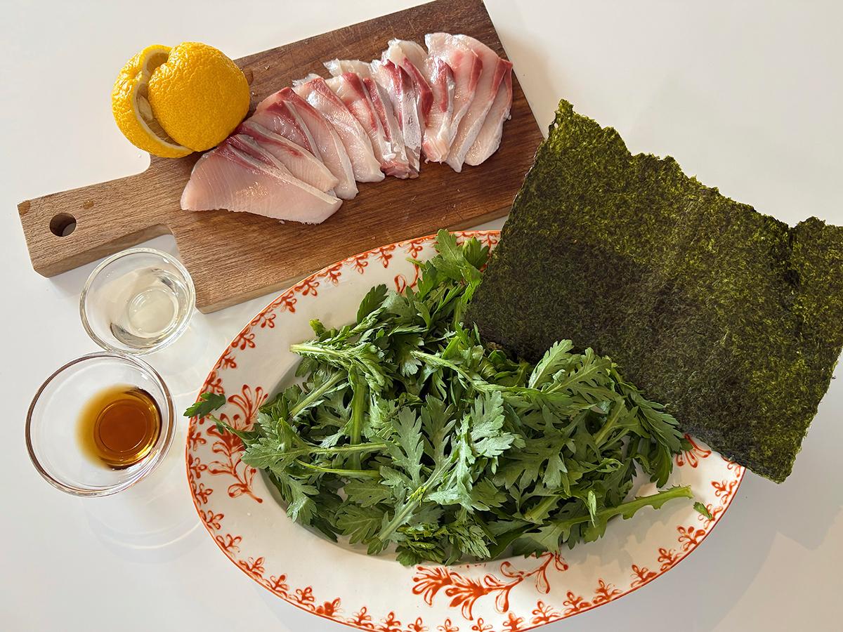 ブリと春菊のカルパッチョ風サラダ_材料