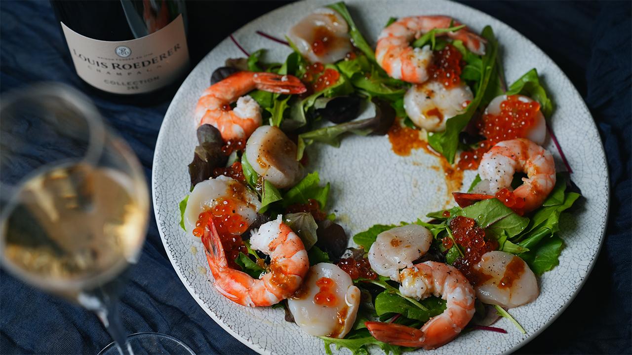 エビとホタテの柚子こしょうリースサラダ