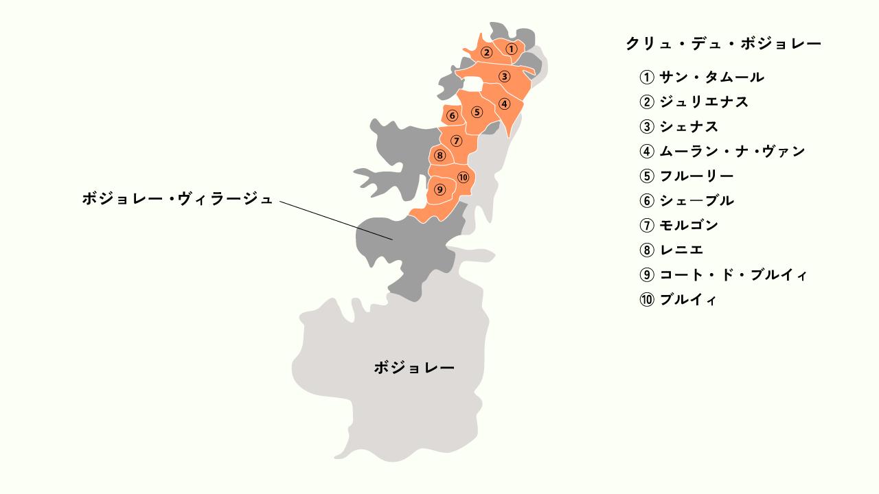 クリュ・デュ・ボジョレーの地図