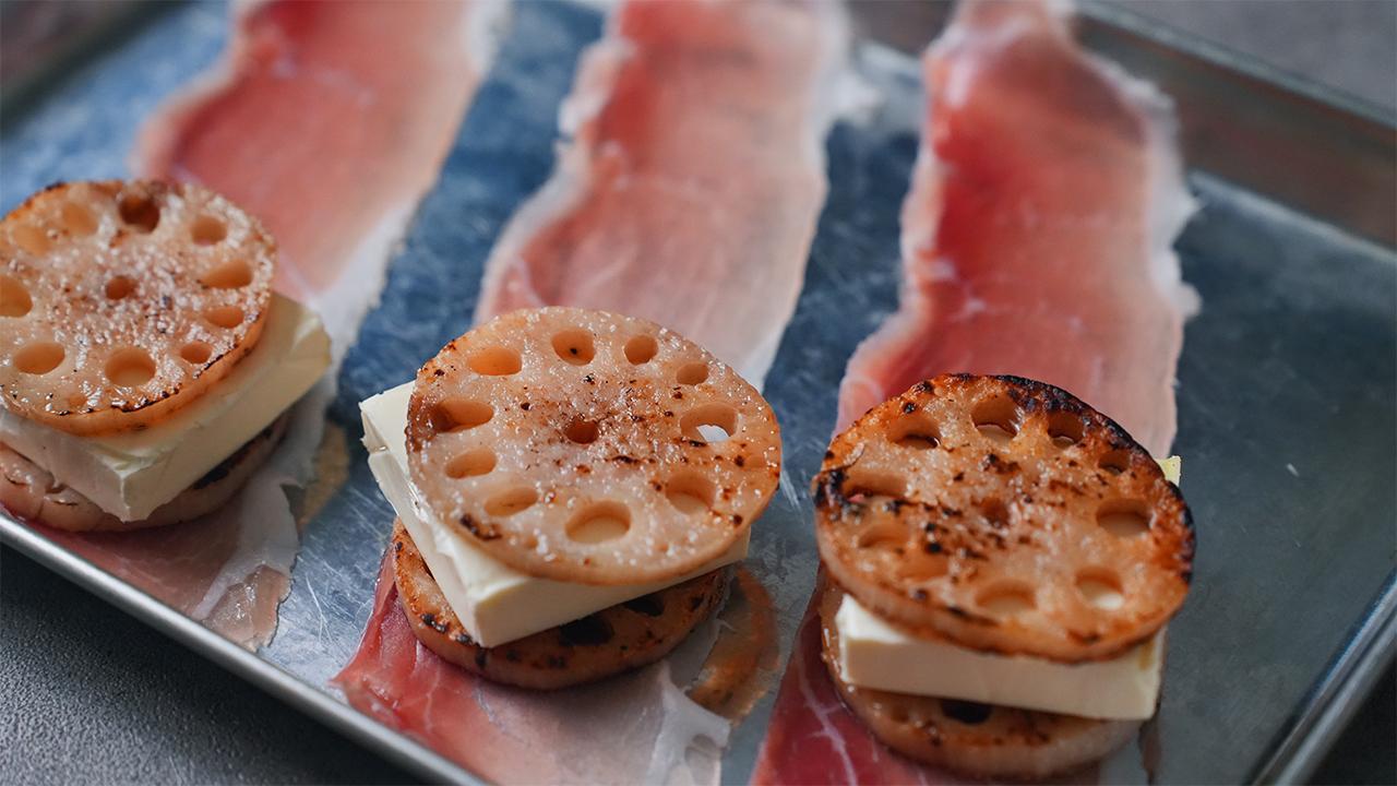 れんこんのクリームチーズ生ハム包み_工程